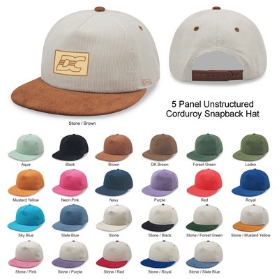 5 Panel Unstructured Corduroy Snapback Hat